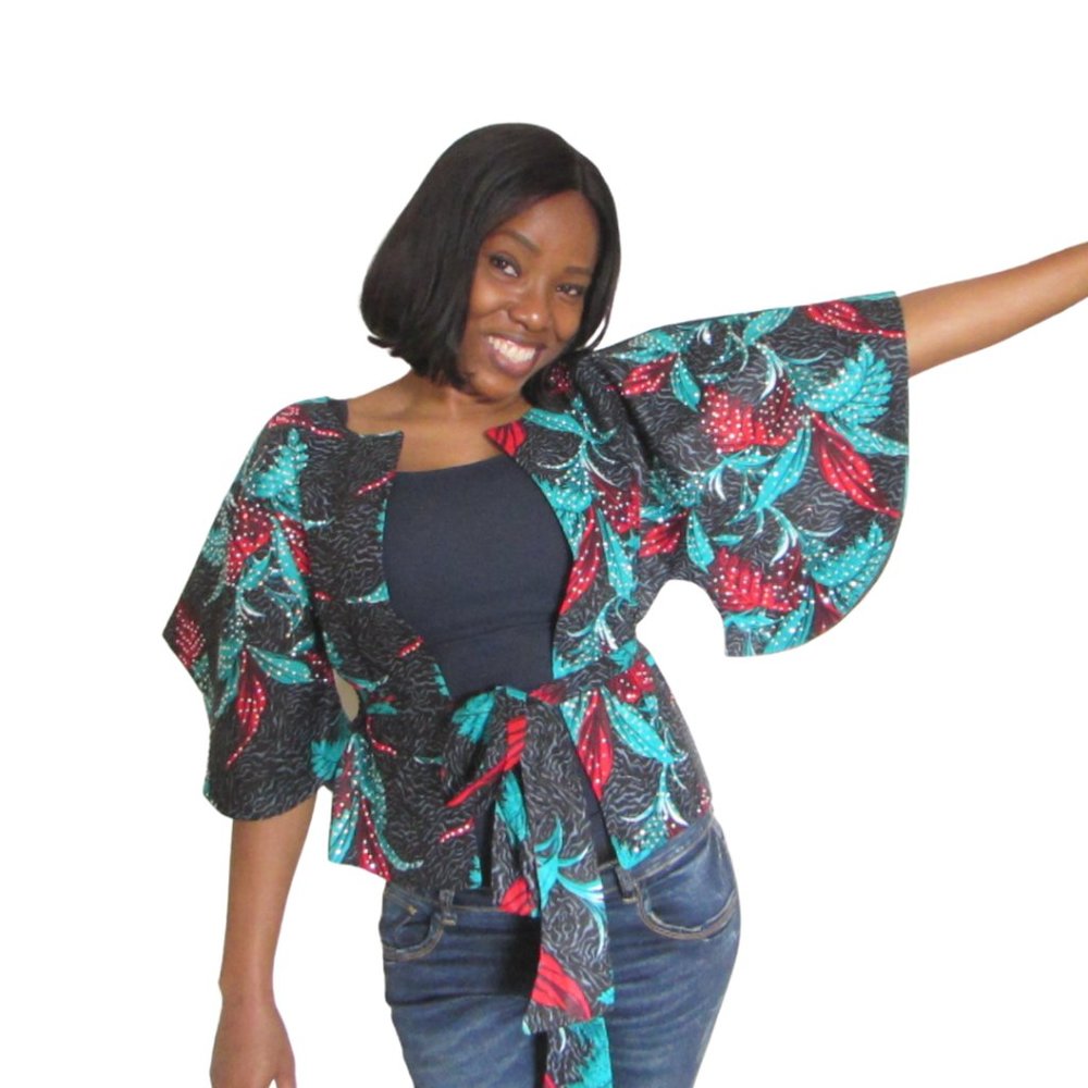 Blue short sleeve stoned jacket